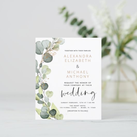 Papier Budget Eucalyptus Vert Mariage Invitations (Debout devant)