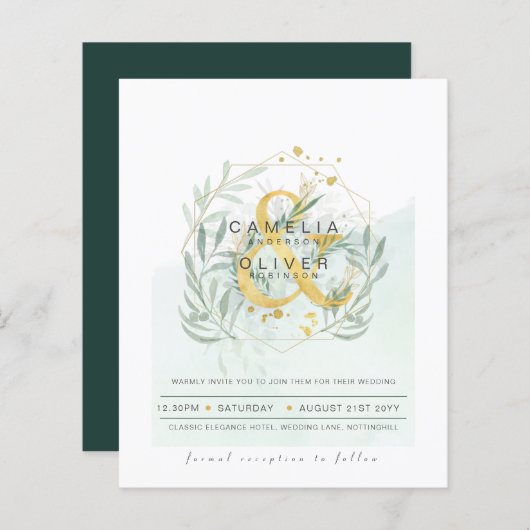 Papier Budget Eucalyptus Vert Mariage QR CODE Invitation (Devant / Derrière)