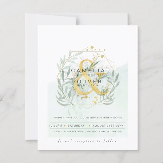 Papier Budget Eucalyptus Vert Mariage QR CODE Invitation (Devant)