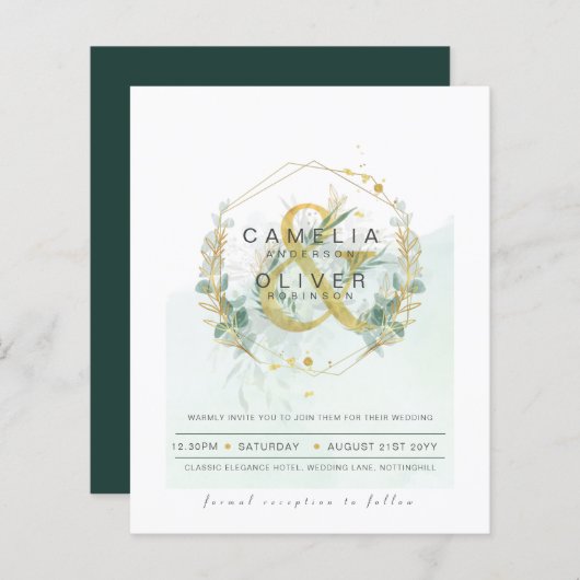 Papier Budget Eucalyptus Vert Mariage QR CODE Invitation (Devant / Derrière)