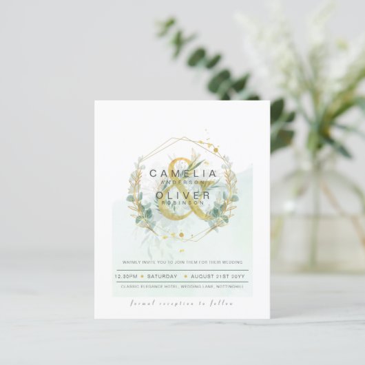 Papier Budget Eucalyptus Vert Mariage QR CODE Invitation (Debout devant)