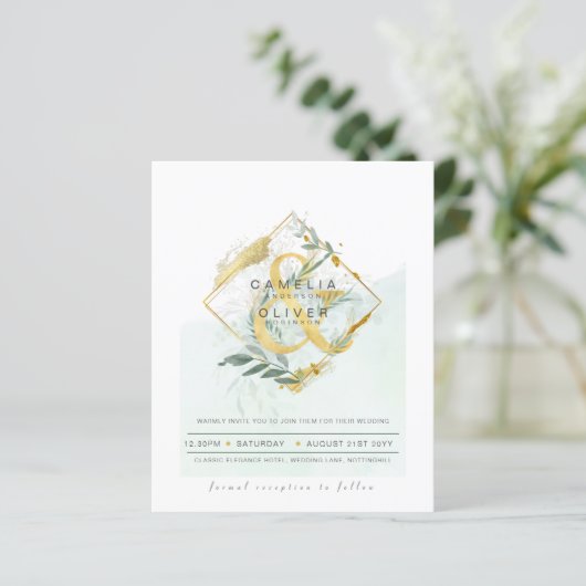 Papier Budget Eucalyptus Vert Mariage QR CODE Invitation (Debout devant)