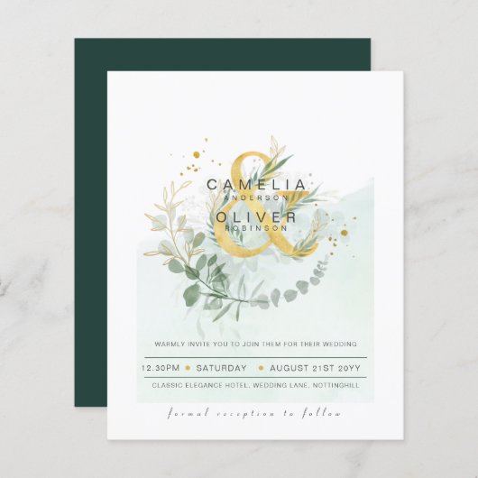Papier Budget Eucalyptus Vert Mariage QR CODE Invitation (Devant / Derrière)