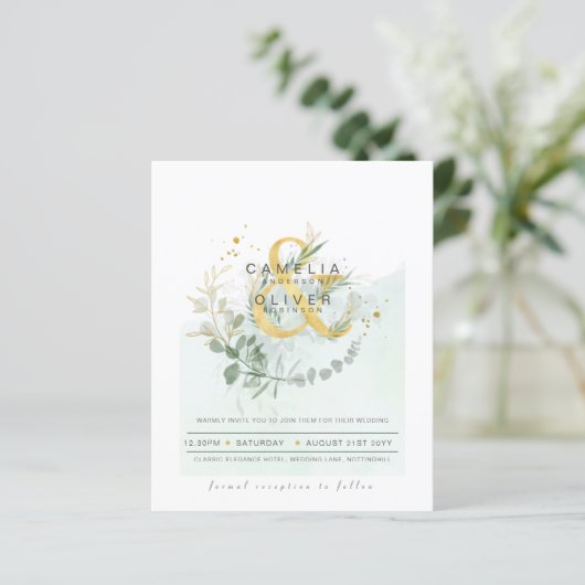 Papier Budget Eucalyptus Vert Mariage QR CODE Invitation (Debout devant)