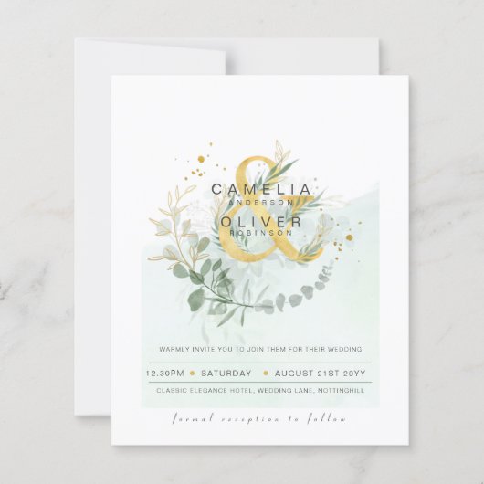 Papier Budget Eucalyptus Vert Mariage QR CODE Invitation (Devant)