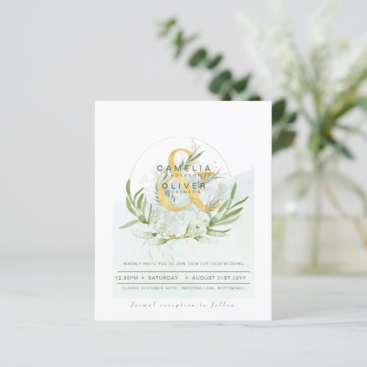 Papier Budget Eucalyptus Vert Mariage QR CODE Invitation (Debout devant)