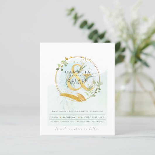 Papier Budget Eucalyptus Vert Mariage QR CODE Invitation (Debout devant)