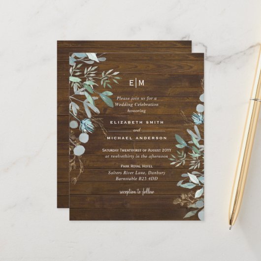 Papier Budget Eucalyptus Vert Mariage rustique (Devant/Arrière en situation)