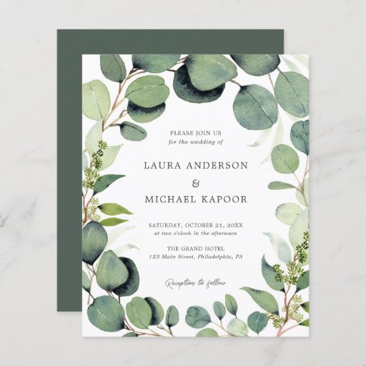 Papier Budget Eucalyptus Vert Mariage rustique (Devant / Derrière)