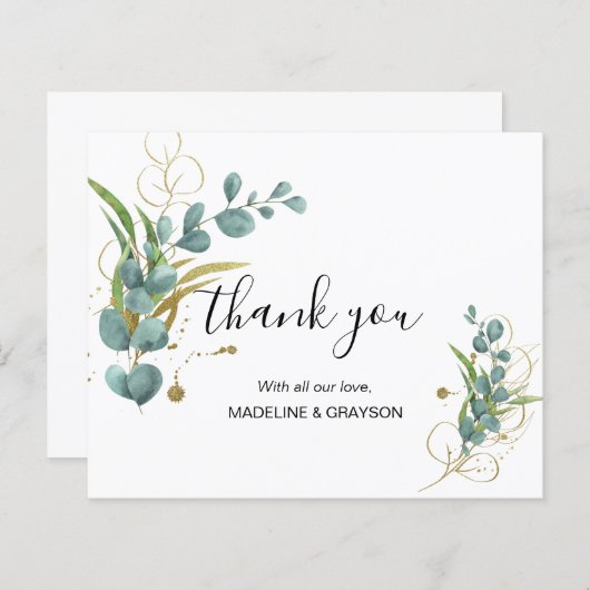 Papier BUDGET Eucalyptus Vert Merci Mariage or (Devant / Derrière)