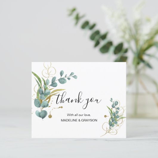 Papier BUDGET Eucalyptus Vert Merci Mariage or (Debout devant)