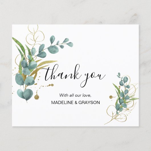 Papier BUDGET Eucalyptus Vert Merci Mariage or (Devant)