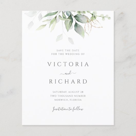 Papier Budget Eucalyptus Vert Or Économisez La Date (Devant)