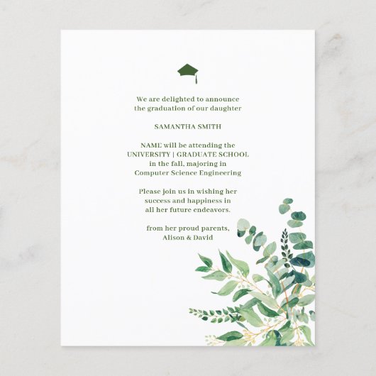 Papier BUDGET Eucalyptus Vert Photo GRAD Faire-part (Dos)