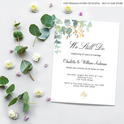 Papier Budget eucalyptus vert vow invitation de renouvell