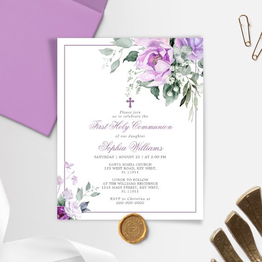 Papier Budget Eucalyptus Violet Première Communion Sainte