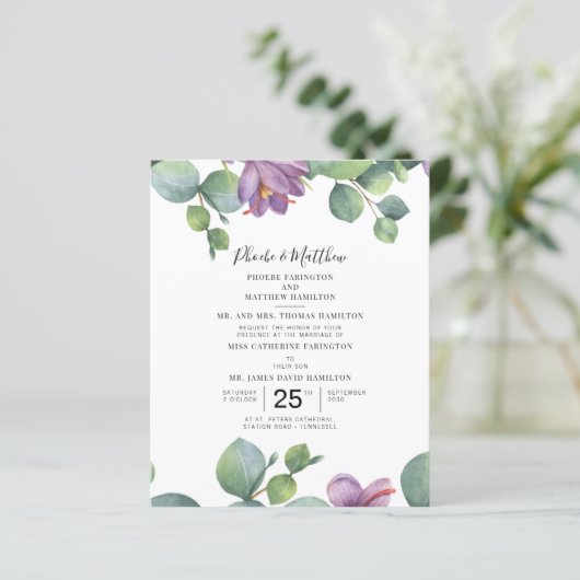 Papier Budget Eucalyptus violet vert Mariage Succulent (Debout devant)