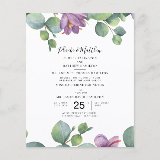Papier Budget Eucalyptus violet vert Mariage Succulent (Devant)
