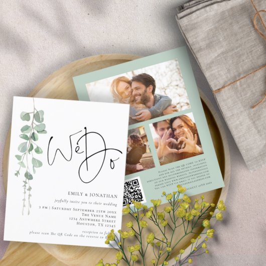 Papier BUDGET Eucalyptus We Do 3 photo QR Wedding Inviter