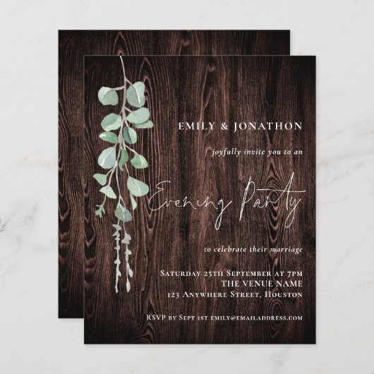 Papier Budget Eucalyptus Wood Mariage soirée Invit (Devant / Derrière)
