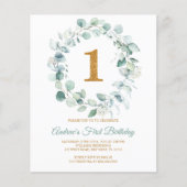 Papier Budget Eucalyptus Wreath First Birthday Invitation (Devant)