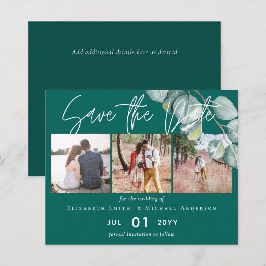 Papier Budget faible TEAL Blanc EUCALYPTUS Mariage (Devant / Derrière)