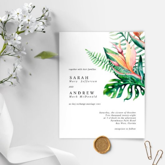 Papier BUDGET Faire-part de mariage à fleurs tropicales