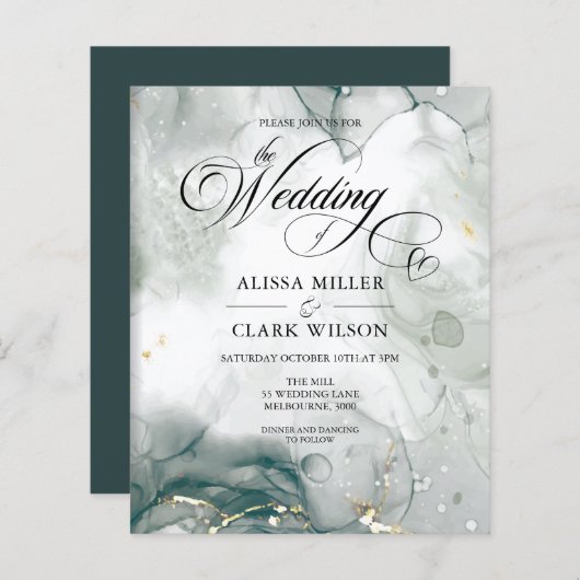 Papier BUDGET Faire-part de mariage Aquarelle noir et bla (Devant / Derrière)