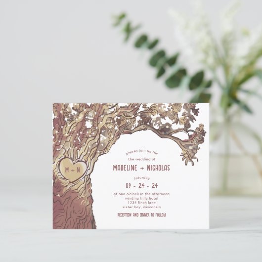 Papier BUDGET Faire-part de mariage de chêne sculpté rust (Debout devant)