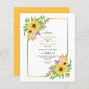 Papier BUDGET faire-part de mariage de tournesols