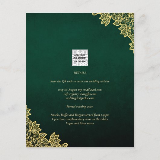 Papier Budget Faire-part de mariage Emerald Green Gold La (Dos)