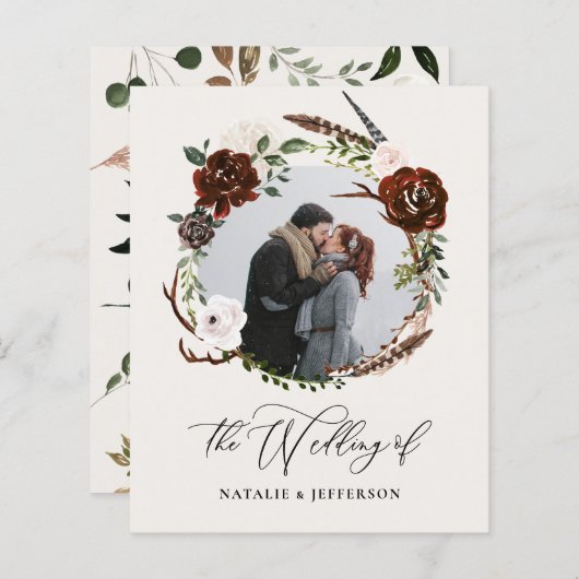 Papier budget faire-part de mariage feuillage rustique (Devant / Derrière)
