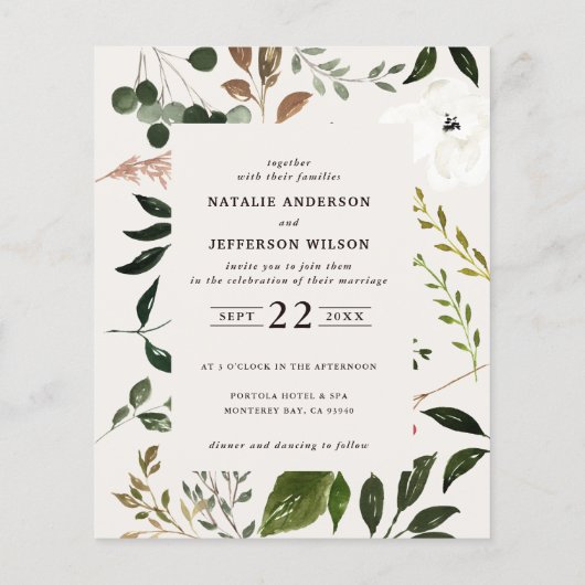 Papier budget faire-part de mariage feuillage rustique (Dos)