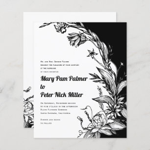 Papier BUDGET faire-part de mariage floral noir et blanc