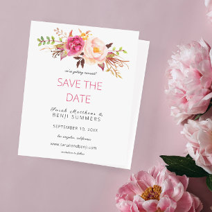 Papier Budget Faire-part de mariage floral rose pâle à éc