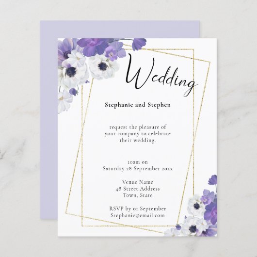 Papier Budget Faire-part de mariage floral violet géométr (Devant / Derrière)