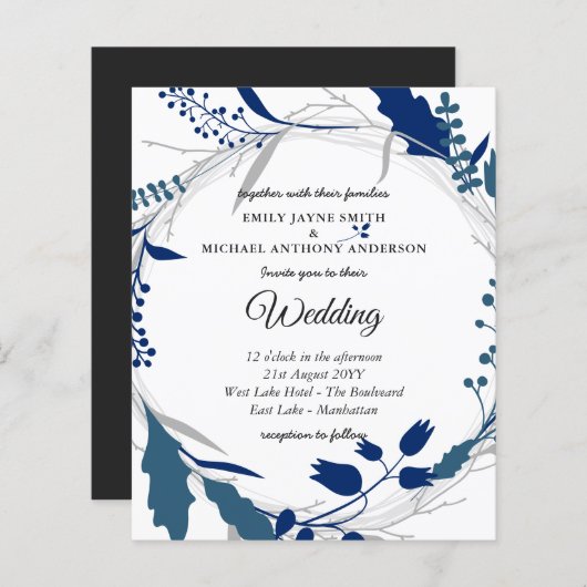 Papier Budget Faire-part de mariage Hiver Bleu Blanc (Devant / Derrière)