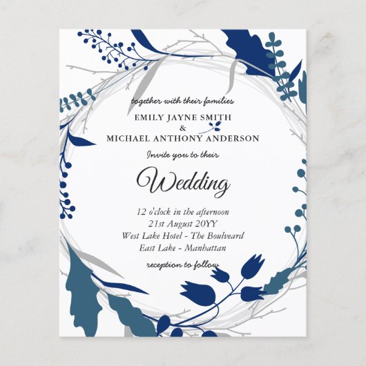 Papier Budget Faire-part de mariage Hiver Bleu Blanc (Devant)