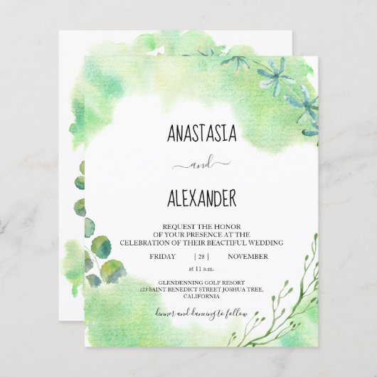 Papier Budget-Faire-part de mariage. Invitation (Devant / Derrière)