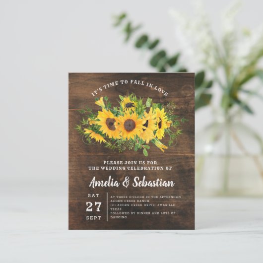 Papier BUDGET Faire-part de mariage Rustique de tournesol (Debout devant)