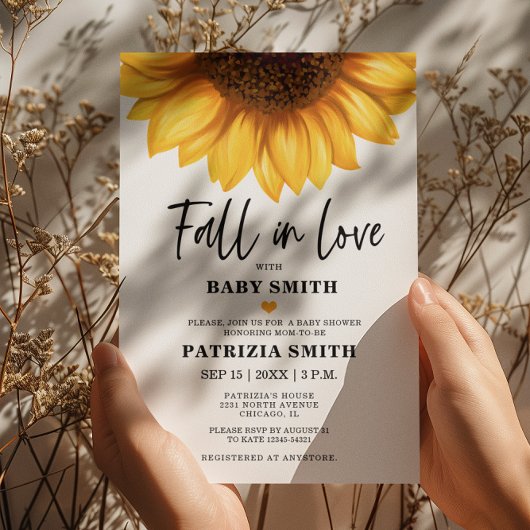 Papier Budget Fall in Love Baby shower de tournesol Invit