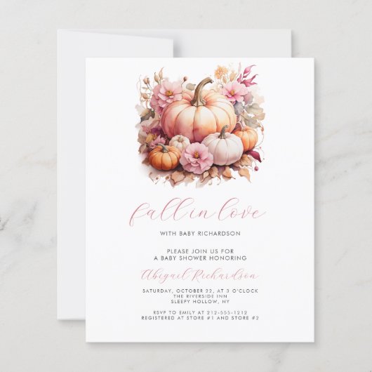 Papier Budget Fall in Love Citrouille rose Baby shower fi (Devant)