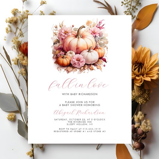 Papier Budget Fall in Love Citrouille rose Baby shower fi