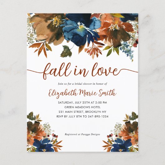 Papier Budget Fall in Love Floral Navy Blue Fête des mari (Devant)