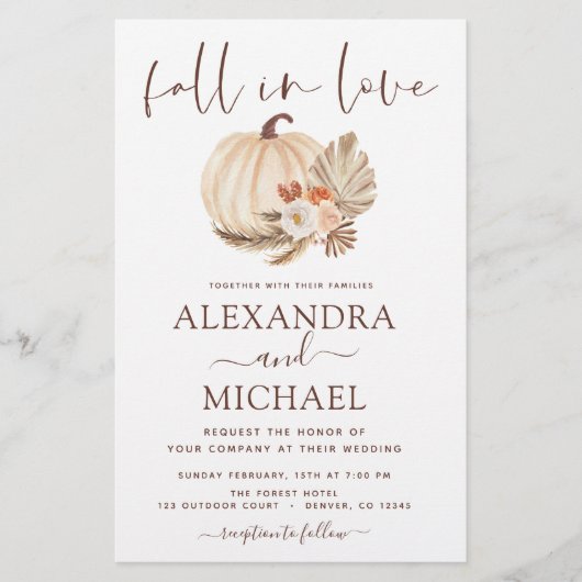 Papier Budget Fall in Love Mariage Pampas Citrouille en h (Devant)