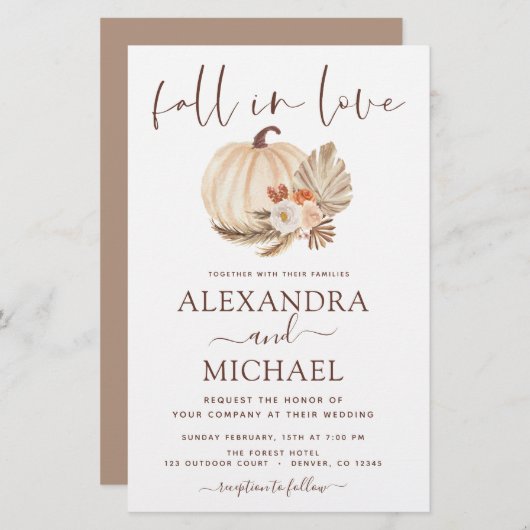 Papier Budget Fall in Love Mariage Pampas Citrouille en h (Devant / Derrière)