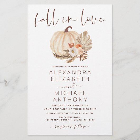 Papier Budget Fall in Love Mariage Pampas Citrouille en h (Devant)