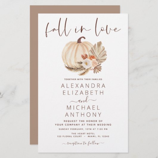 Papier Budget Fall in Love Mariage Pampas Citrouille en h (Devant / Derrière)