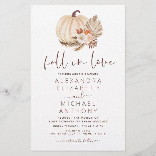 Papier Budget Fall in Love Mariage Pampas Citrouille en h (Devant)