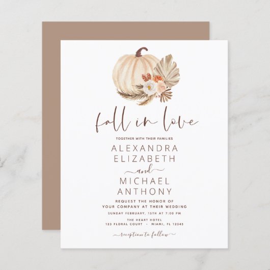 Papier Budget Fall in Love Mariage Pampas Citrouille en h (Devant / Derrière)